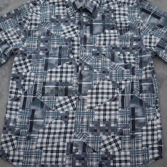 VO5 Shirt Mens L Gray Geometric Cinco En Todo Button Up Short Sleeve Collared - Picture 8 of 15